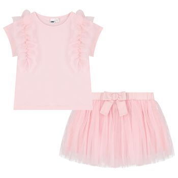 Girls Pink Ruffled Skirt Set