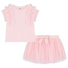 Girls Pink Ruffled Skirt Set, 1, hi-res