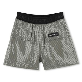 Girls Green Logo Sequin Shorts