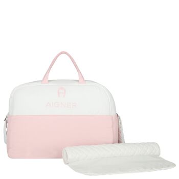 White & Pink Logo Baby Changing Bag