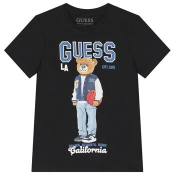 Boys Black Teddy Bear Logo T-Shirt