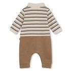 Baby Boys Beige Logo Striped Romper , 1, hi-res