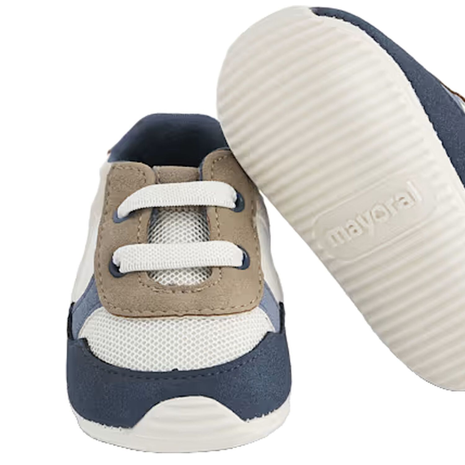 Baby Boys Ivory & Navy Blue Pre Walker Shoes, 1, hi-res