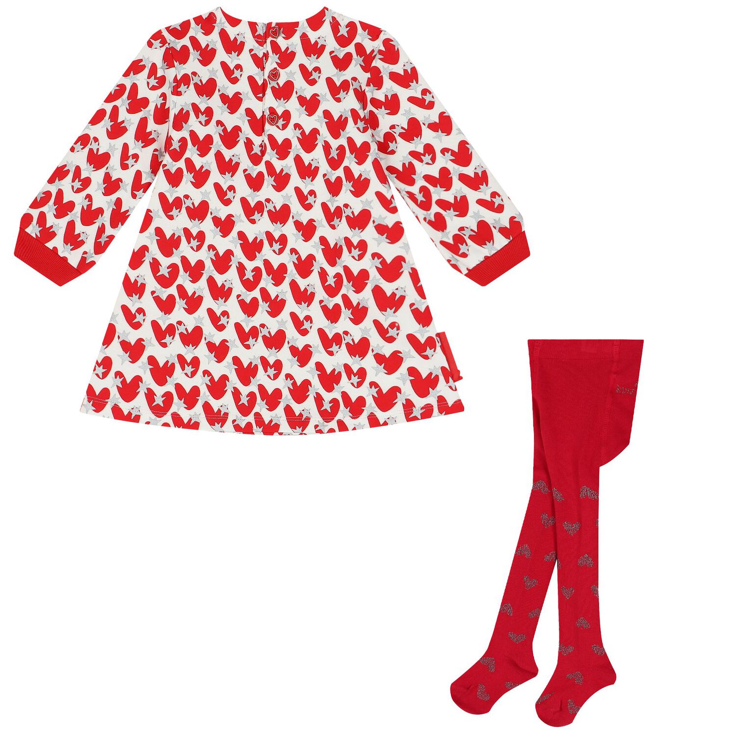 Girls Ivory & Red Hearts Dress Set, 1, hi-res