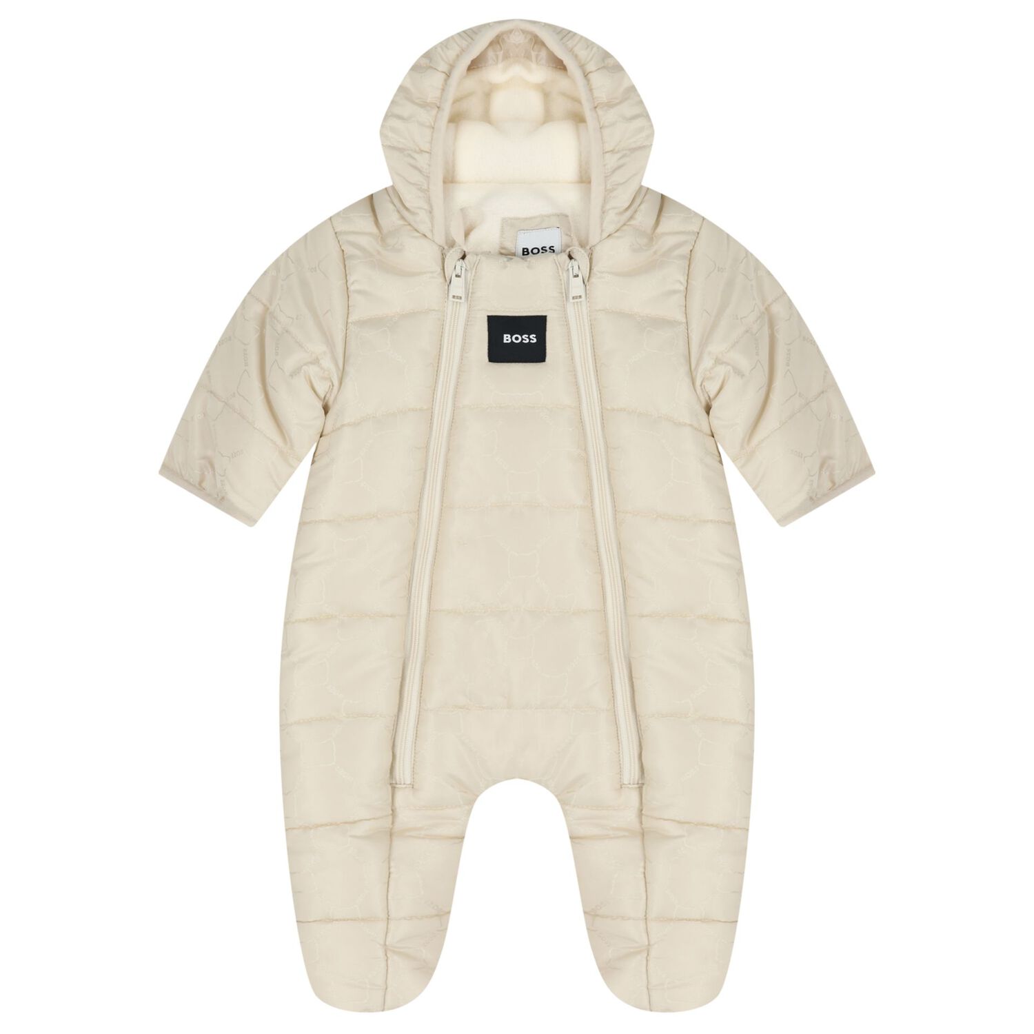 Baby Boys Beige Padded Snowsuit, 1, hi-res