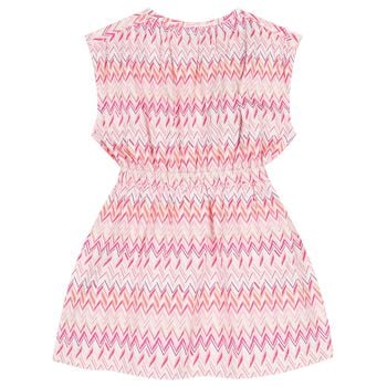 Girls Pink & White Logo Zig Zag Dress