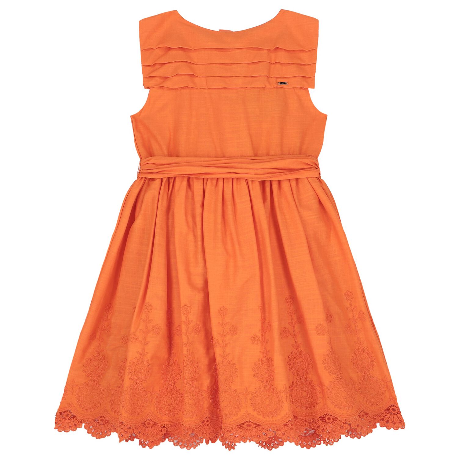 Girls Orange Embroidered Dress, 1, hi-res