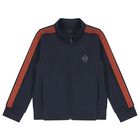 Boys Navy Blue Logo Zip Up Top, 1, hi-res