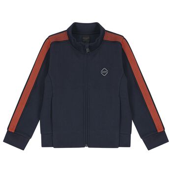 Boys Navy Blue Logo Zip Up Top