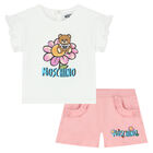 Younger Girls White & Pink Teddy Logo Shorts Set, 1, hi-res
