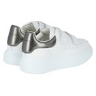 White & Silver Logo Trainers, 3, hi-res