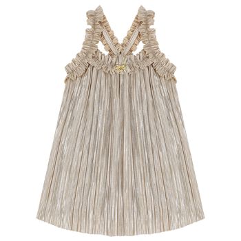Girls Gold Metallic Pleated Top