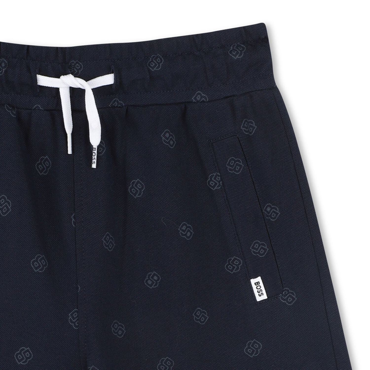 Boys Navy Blue Logo Shorts, 1, hi-res