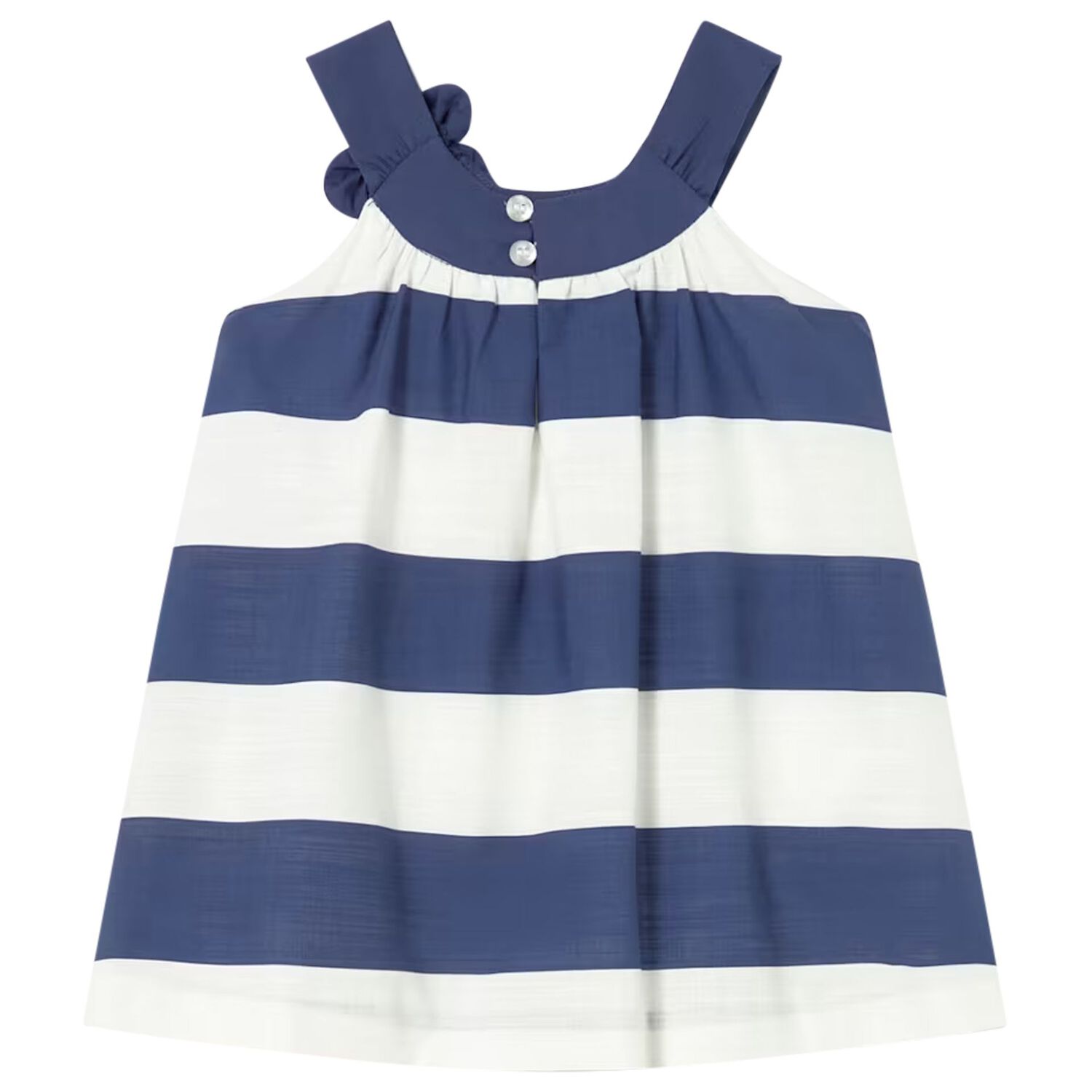 Younger Girls Ivory & Navy Blue Striped Dress, 2, hi-res