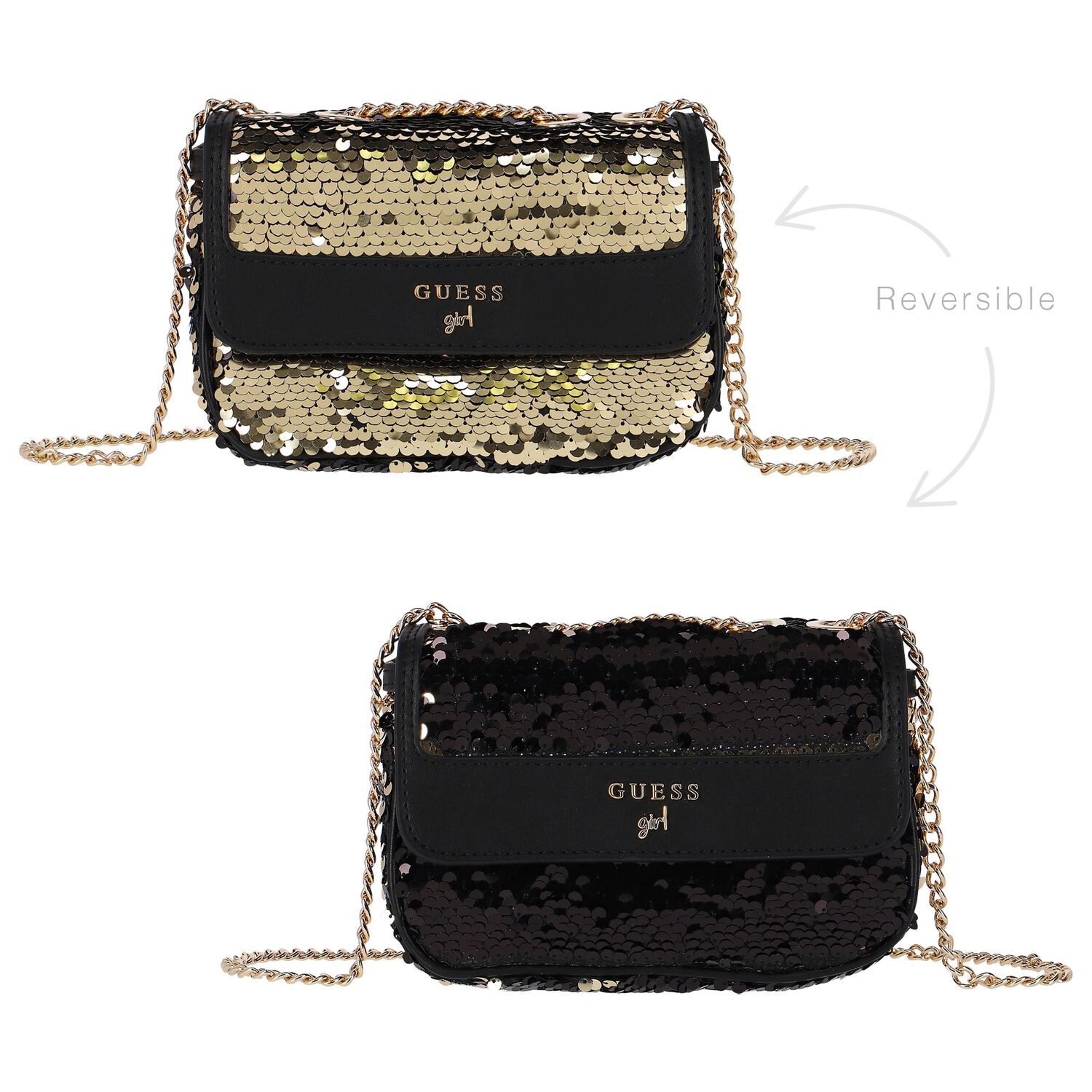 Girls Black & Gold Sequins Bag&nbsp;, 1, hi-res