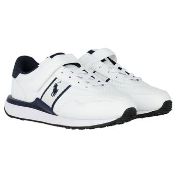 Boys White & Navy Blue Logo Trainers