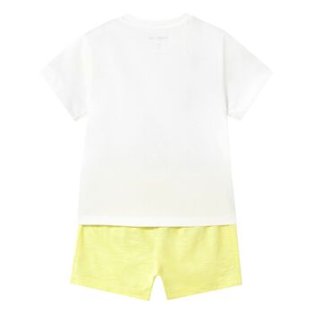 Younger Boys White & Yellow Cotton Shorts Set