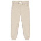 Girls Beige Embroidered Logo Joggers, 1, hi-res
