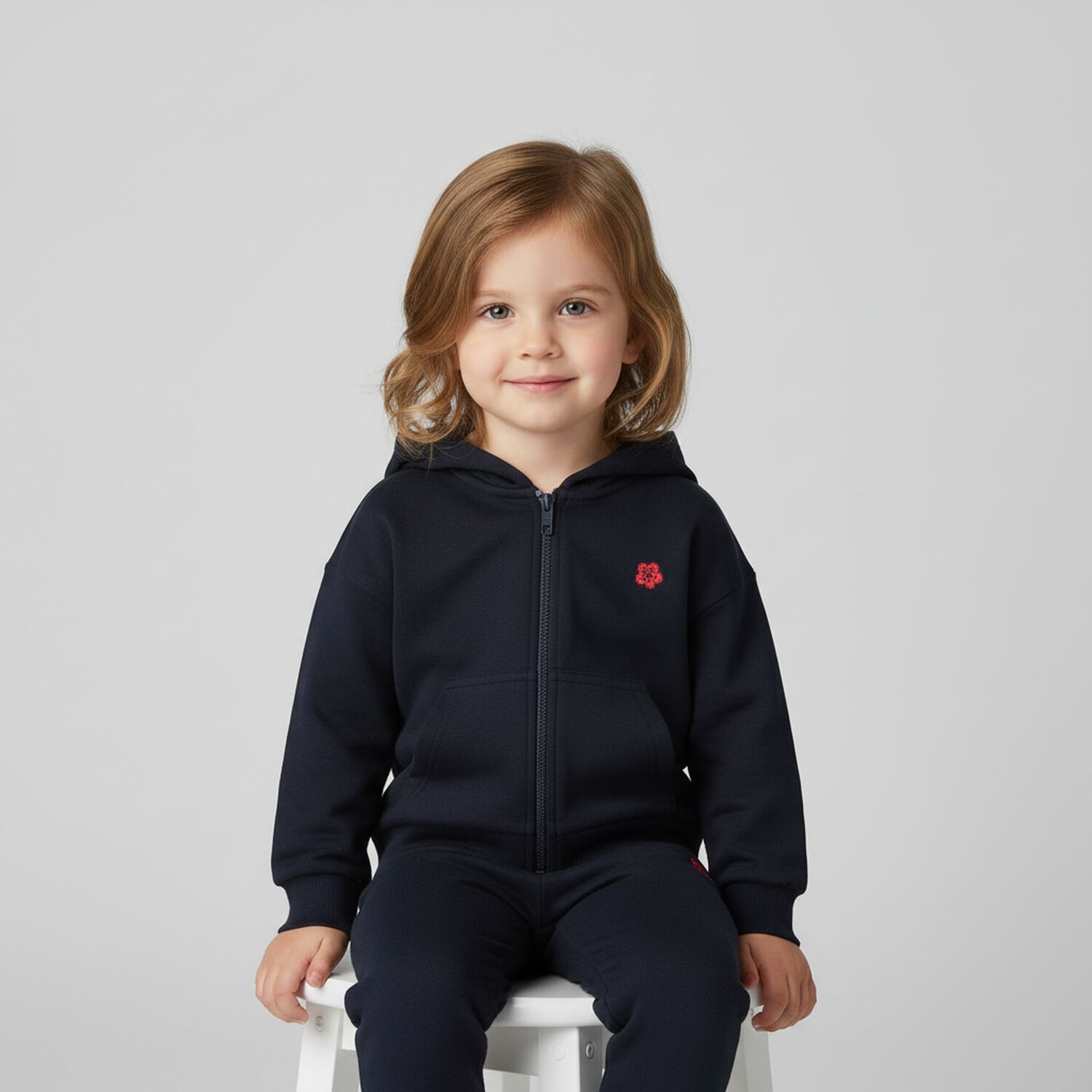 Girls Navy Blue Boke Flower Tracksuit, 1, hi-res