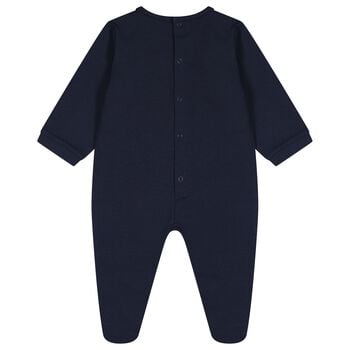Baby Boys Navy Blue & Gold Logo Babygrow