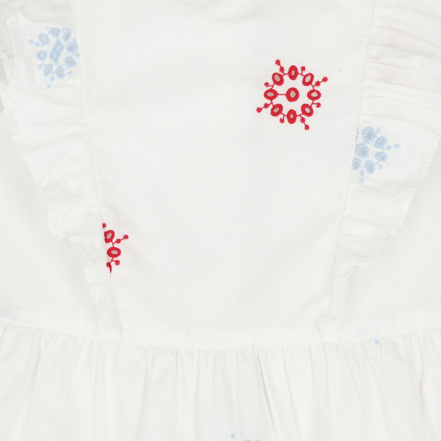 Girls White Embroidered Floral Dress, 1, hi-res
