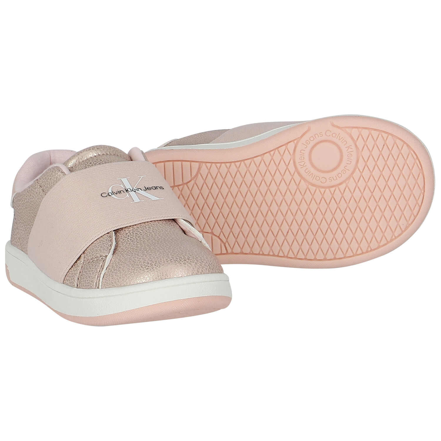 Girls Rose Gold & Pink Logo Trainers, 1, hi-res