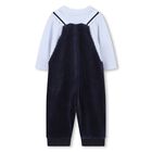 Baby Boys Navy Blue & Blue Logo Dungaree Set, 1, hi-res
