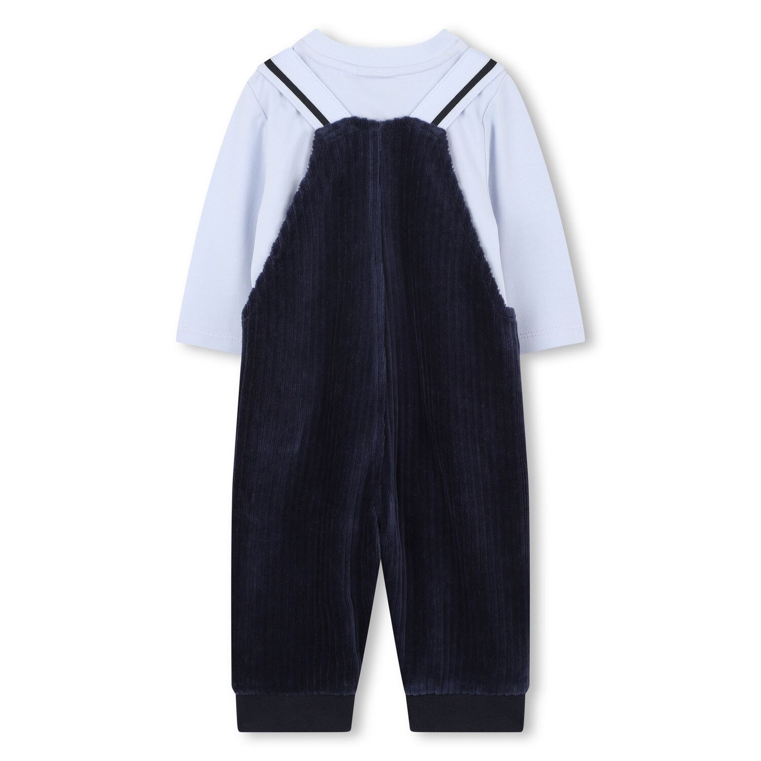 Baby Boys Navy Blue & Blue Logo Dungaree Set, 1, hi-res