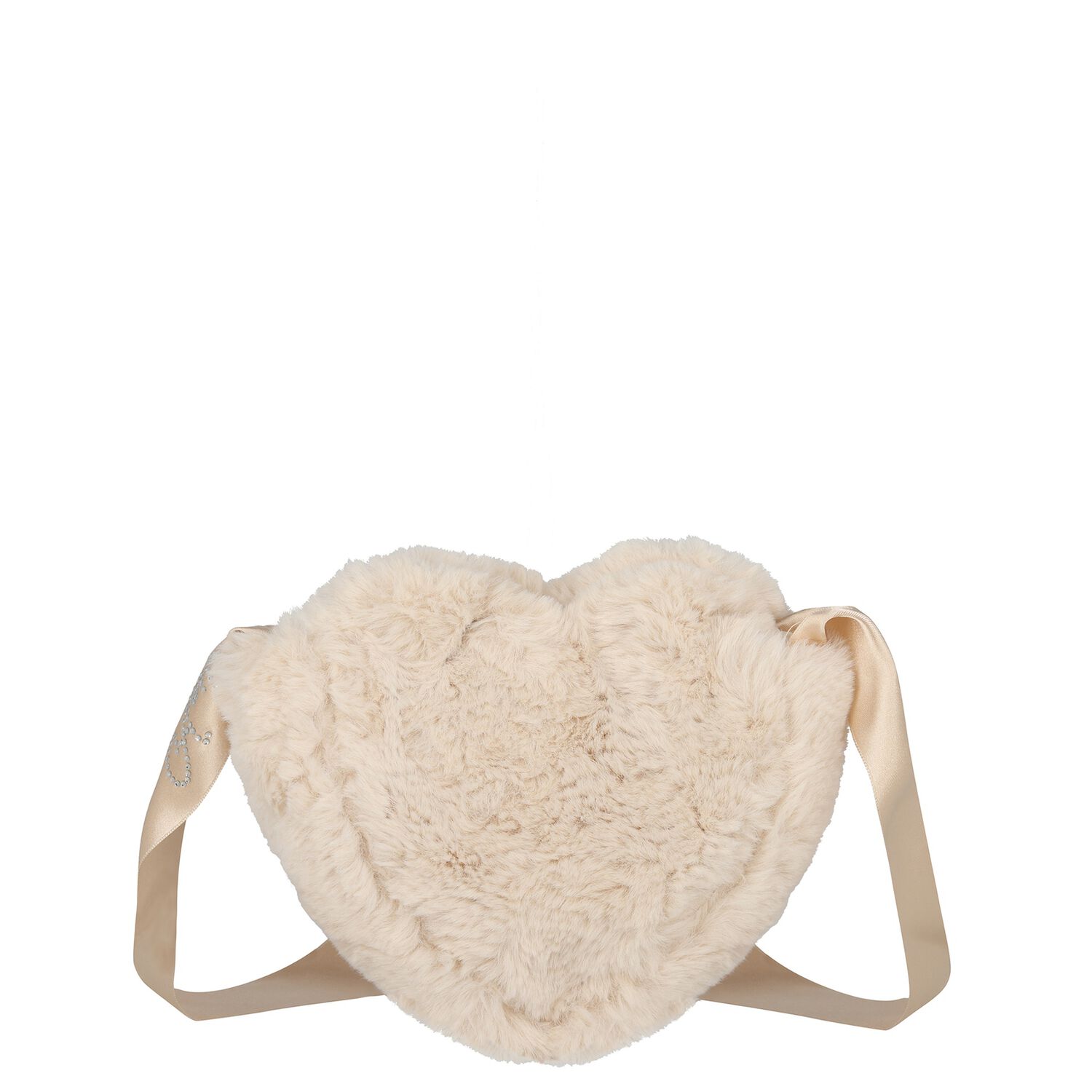 Girls Beige Fur Heart Bag ( 17cm ), 1, hi-res