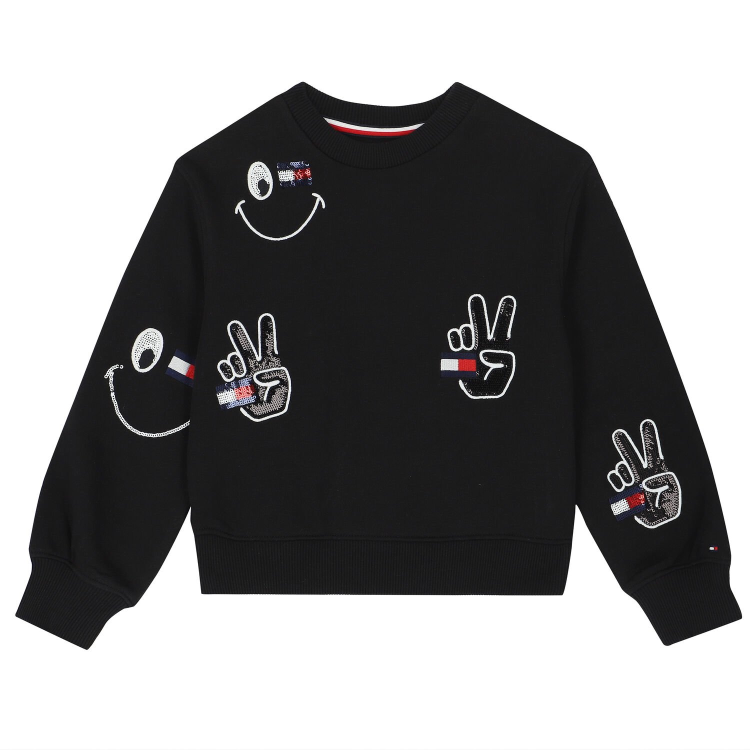 Girls Black Embellished Logo Sweatshirt, 1, hi-res