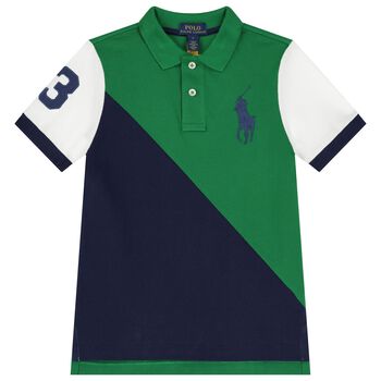 Boys Navy Blue & Green Logo Polo Shirt