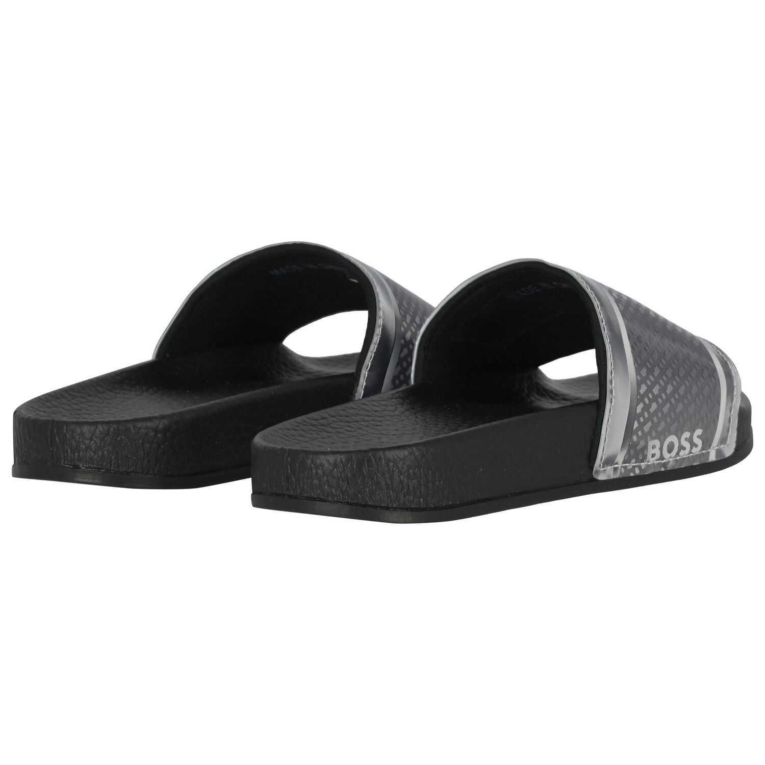 Boys Black & Silver Logo Sliders, 1, hi-res