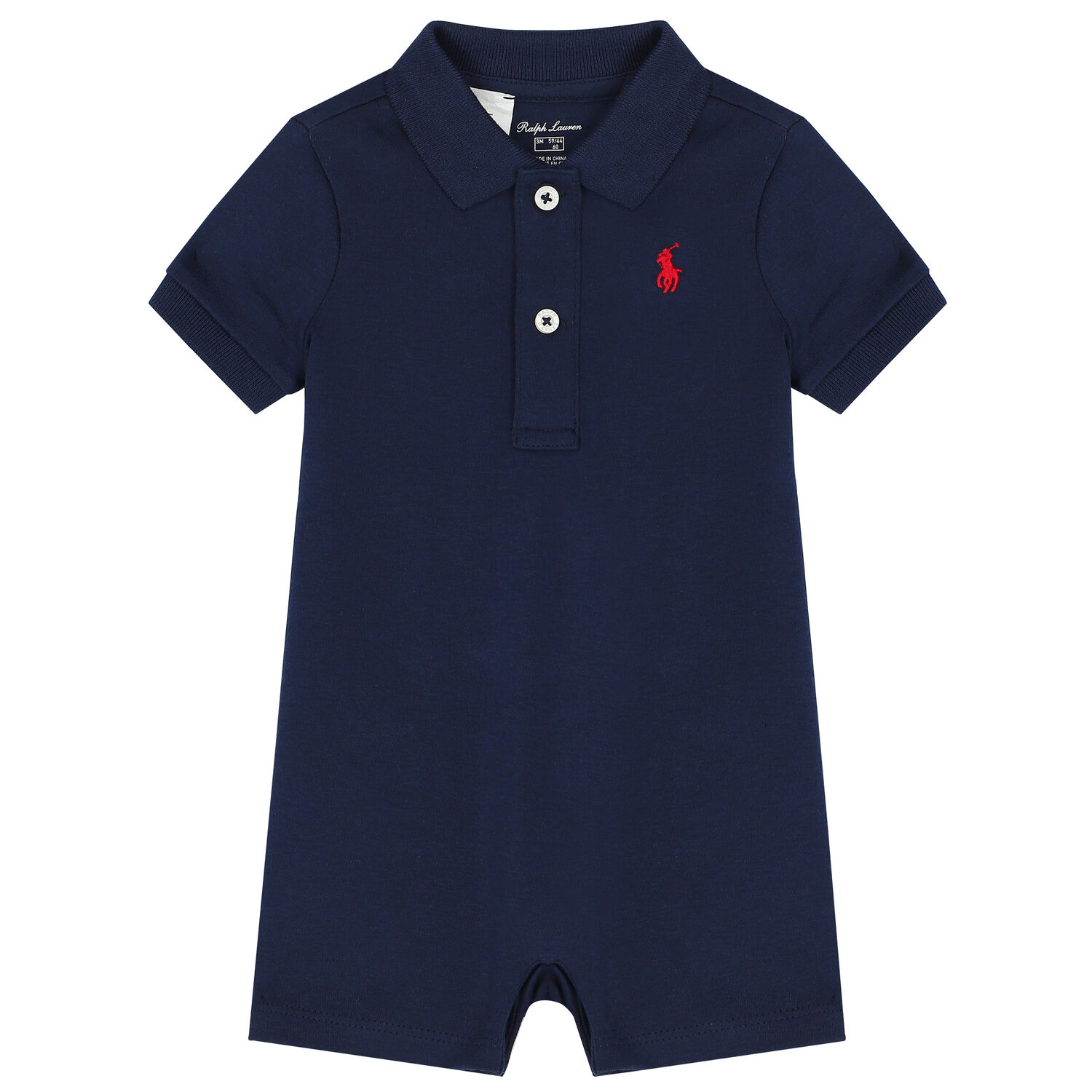 Baby Boys Navy Logo Polo Romper, 1, hi-res