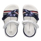 Girls White & Blue Striped Sandals, 1, hi-res