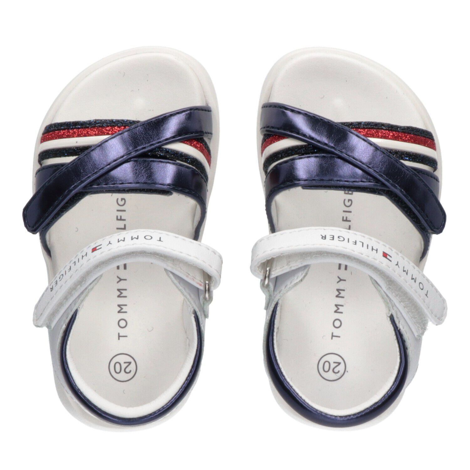 Girls White & Blue Striped Sandals, 1, hi-res