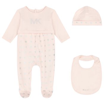 Baby Girls Pink & Silver Logo Babygrow Gift Set