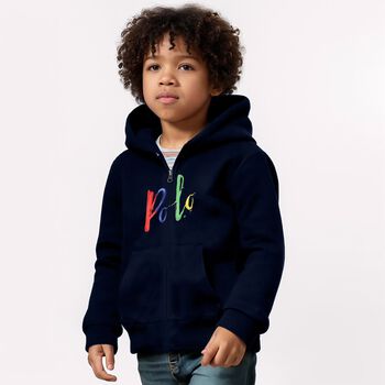 Boys Navy Logo Hooded Zip Up
