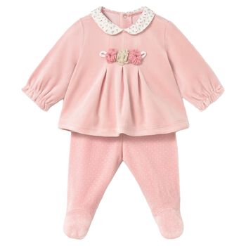 Baby Girls Pink Floral Motif 2 Piece Babygrow