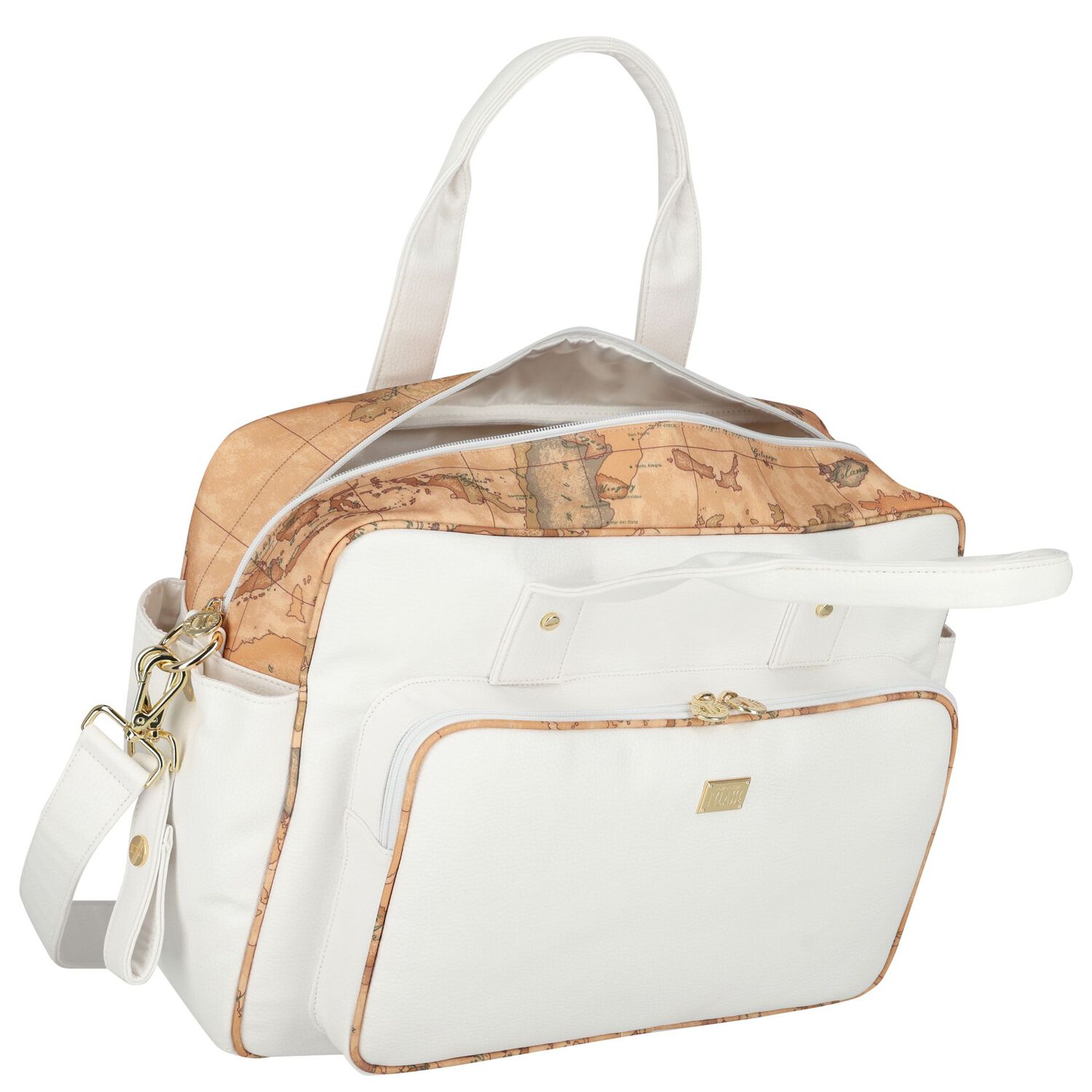 White & Beige Geo Map Baby Changing Bag, 1, hi-res