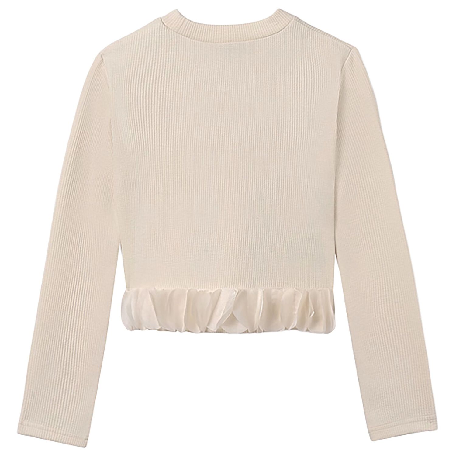 Girls Beige Ribbed Long Sleeve Top, 1, hi-res