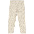 Girls Beige Logo Leggings, 1, hi-res