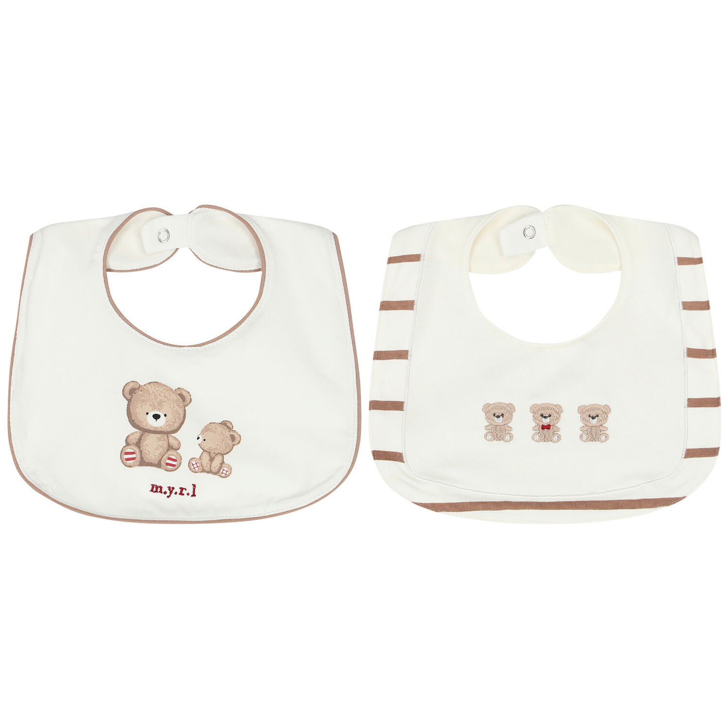 Ivory & Beige Teddy Baby Bibs (2 Pack), 1, hi-res