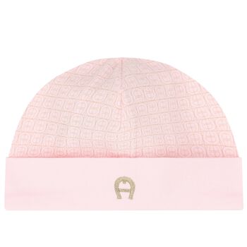 Baby Girls Pink & Gold Logo Hat