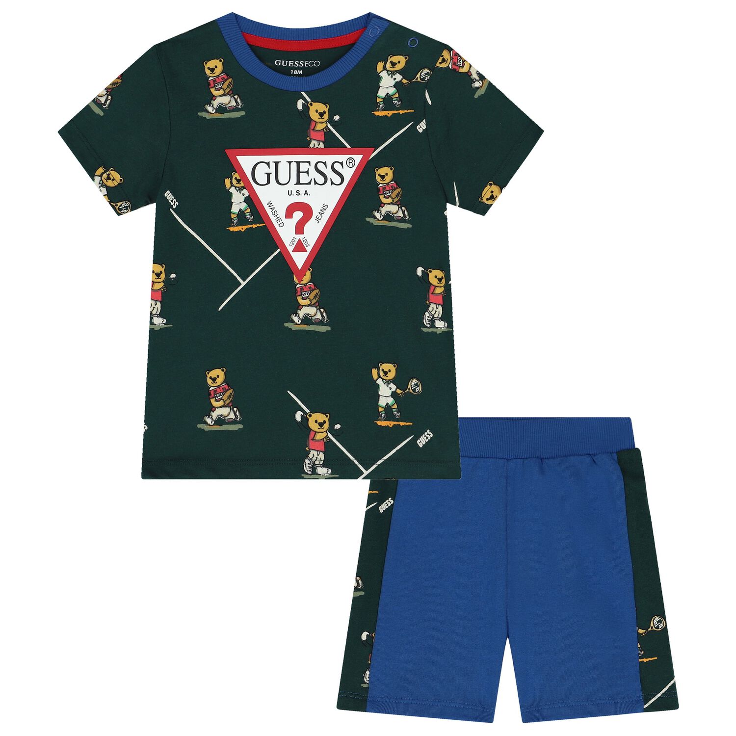 Baby Boys Green & Blue Logo Shorts Set, 1, hi-res