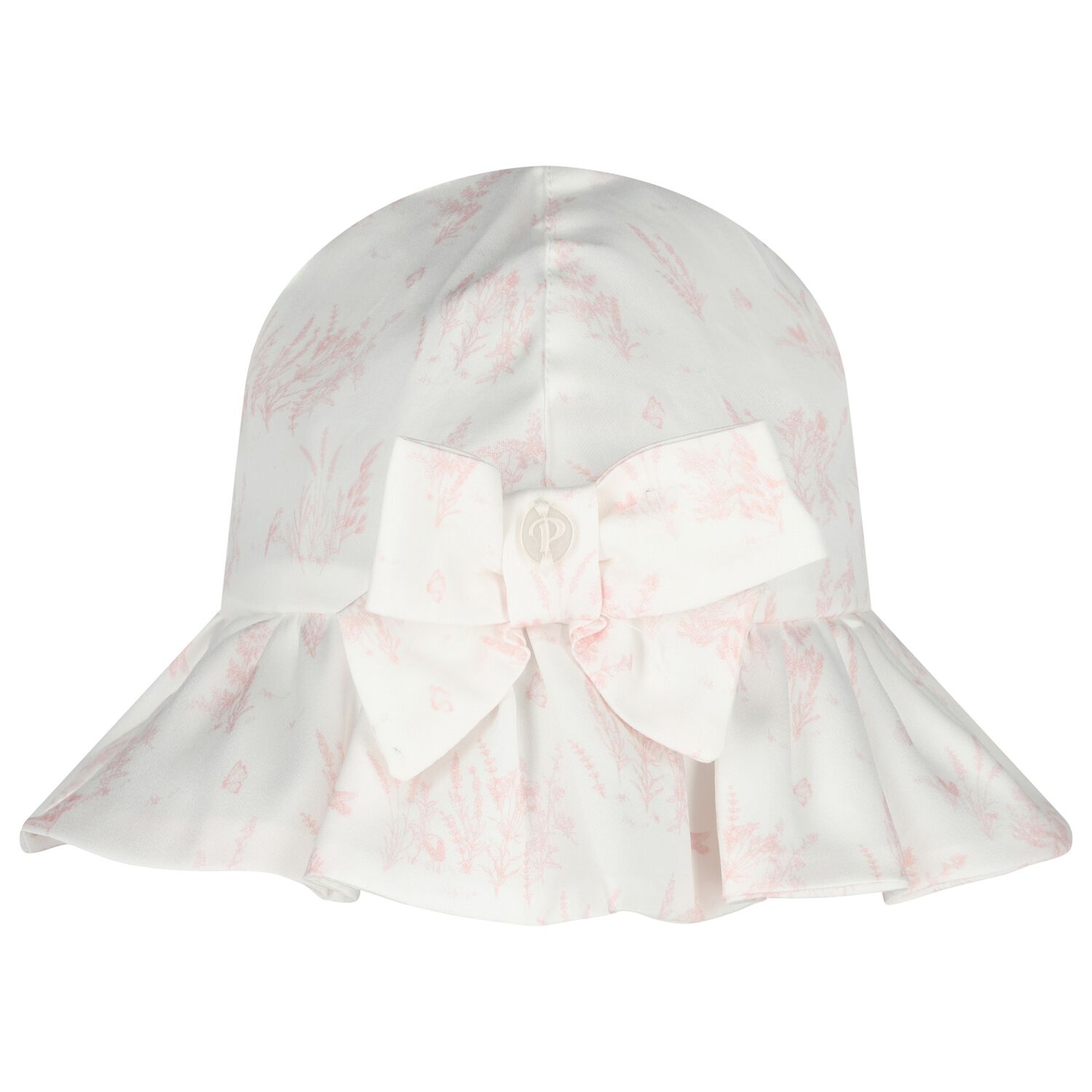 Baby Girls White & Pink Toile De Jouy Hat, 1, hi-res