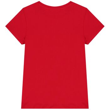 Girls Red Diamante Logo T-Shirt