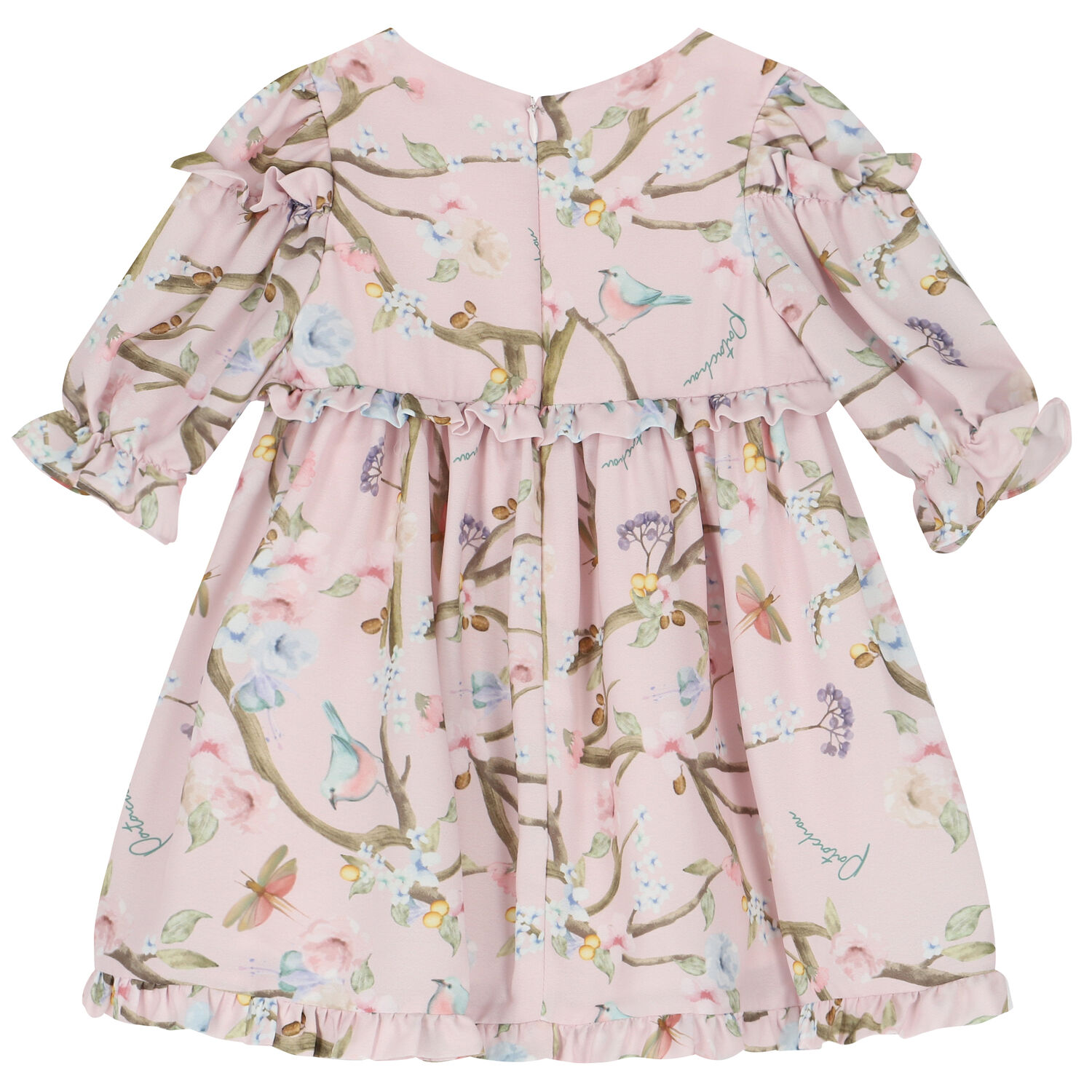 Younger Girls Pink Floral Dress, 1, hi-res