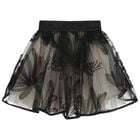 Girls Black & Beige Floral Tulle Skirt, 1, hi-res