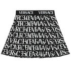 Girls Black Logo Pleated Skirt, 1, hi-res