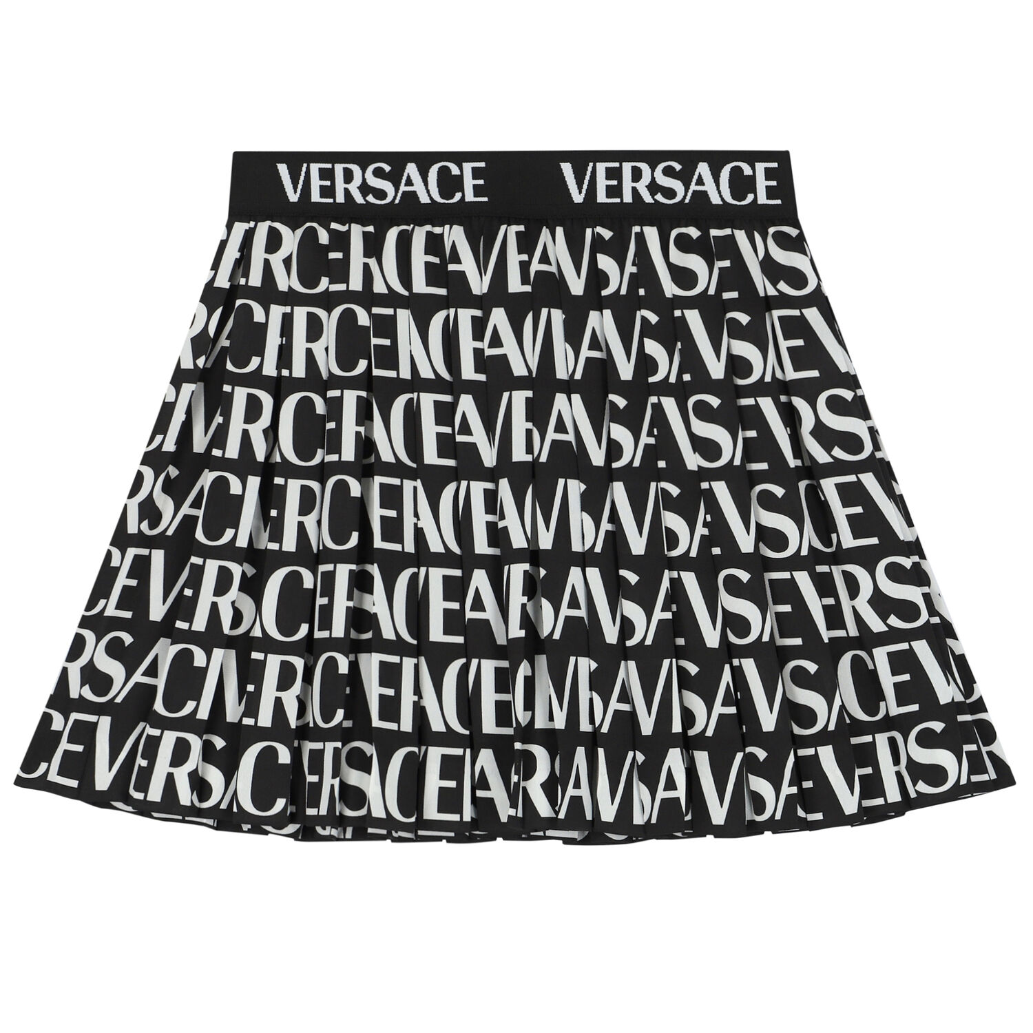 Girls Black Logo Pleated Skirt, 1, hi-res
